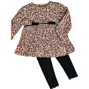 Mud Pie leopard print tunic leggings set Pink Black NWT corduroy 12-18m ruffle 3